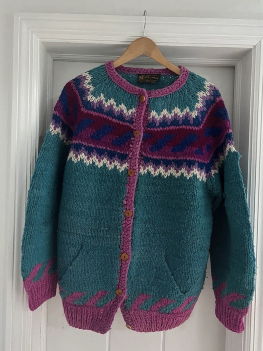 Vintage Wild and Woolly Colorful Geometric Wool Cardigan